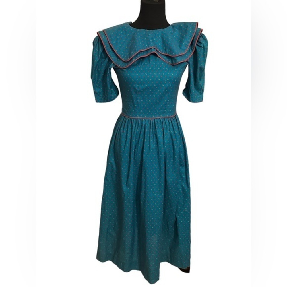 80s Sonella Laura Ashley Inspired Green Paisley Vintage Prairie Dress Pre-teen 8